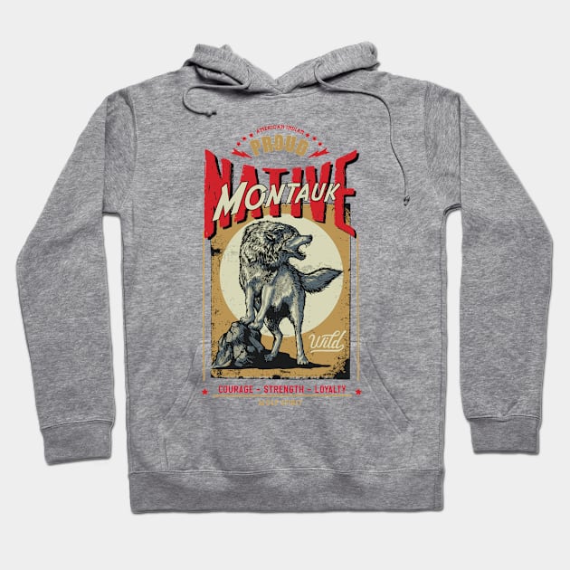 Montauk Native American Indian Born Wolf Spirit Retro Hoodie by The Dirty Gringo